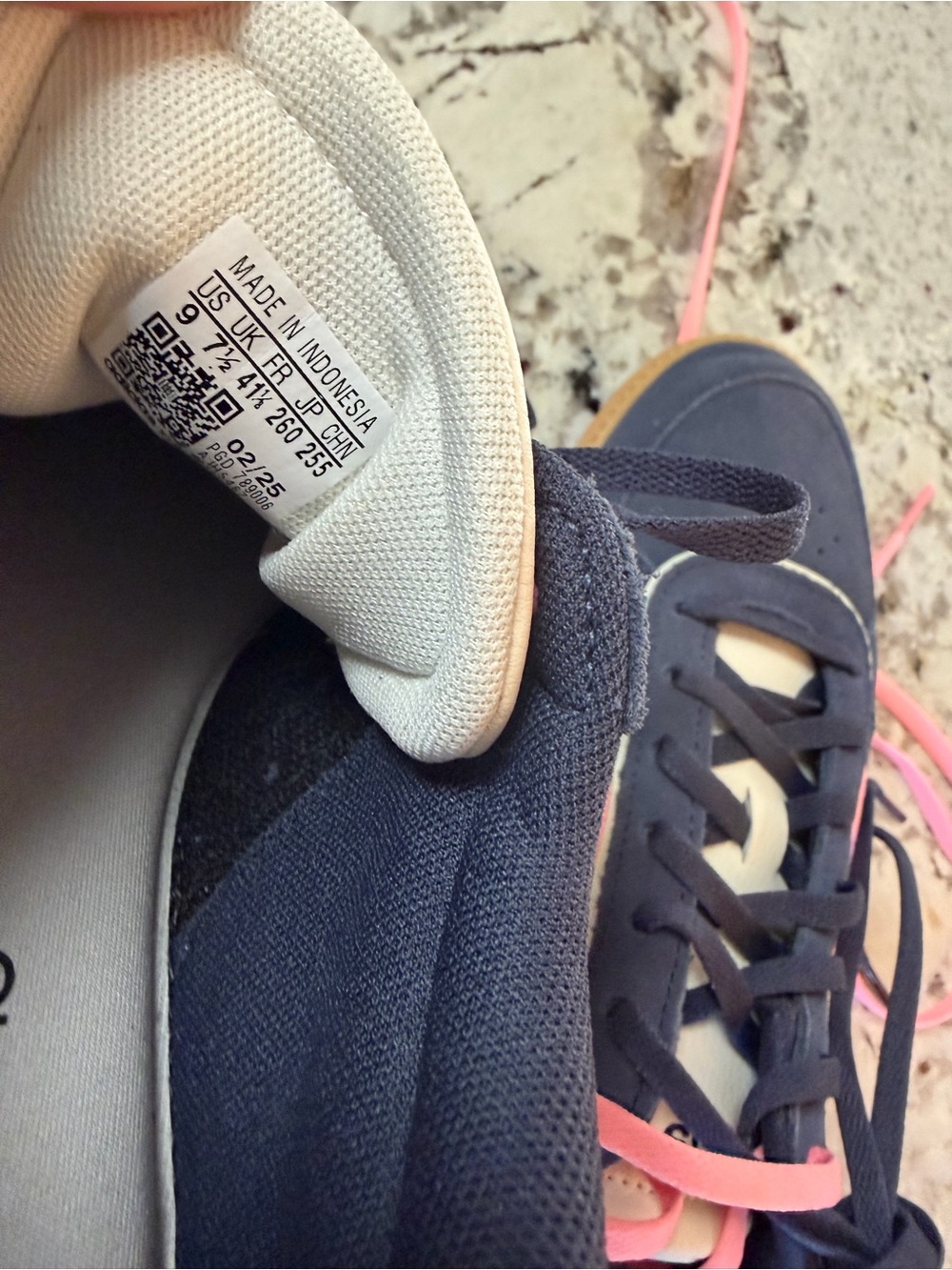 adidas Navy Suede Sneakers with Pink Stripes - Picture 5 of 6